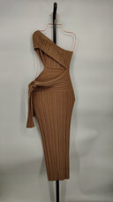 Camila Coelho Women Katell Wrap Tie Midi Dress Basic Sleeved Tan M