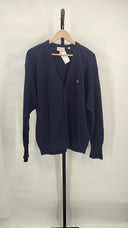 Lacoste Women Relaxed Fit Tone-On-Tone Buttons Wool Cardigan Blue XL