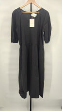 Everlane Women The Linen Oversized Puff-Sleeve Dress Black M