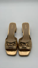 Michael Kors Womens Carson Crackled Metallic Leather Mule Gold Shoes 9.5