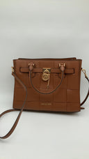 Michael Kors Womens Hamilton Medium Woven Satchel Luggage Brown Bags One Size
