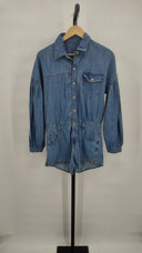 Free People Women X We The Zodiac Chambray One Piece Sleeved Jumpsuit Blue XS