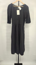 Everlane Women The Linen Oversized Puff-Sleeve Dress Black M