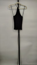 Enza Costa Women Silk Rib Halter Tank Sleeved Top Black M