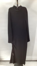 Michael Kors Womens Merino Ruched Midi Dr Black Basic Sleeved Dress L