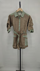 Simkhai Aliza Poplin-Trimmed Belted Linen Playsuit Sleeved Jumpsuit Brown 2