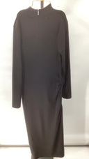 Michael Kors Womens Merino Ruched Midi Dr Black Basic Sleeved Dress L