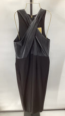 Michael Kors Womens Faux Leather Bodice M Black Basic Sleeved Dress L