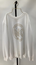 Michael Kors Womens Rhnstud Circle Mk Swt White Sleeved Top S