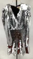 Michael Kors Womens Sequined Ruched-Sleeve Dress Silver Basic Sleeved XXS