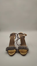 Schutz Women Jewell Crystal-Embellished High-Heel Sandals Gold Shoes 7.5