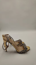 Schutz Women Jewell Crystal-Embellished High-Heel Sandals Gold Shoes 7.5