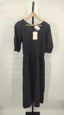 Everlane Women's The Linen Oversized Puff-Sleeve Dress Black Basic Sleeved M