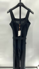 Quince Womens 100% European Linen Square Neck Jumpsuit Black Sleeved XS