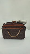 Michael Kors Womens Large East West Zip Chain Crossbody Brown Bags