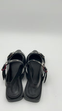 Quince Womens Italian Leather Bold Buckle Slingback Flat Black Shoes 8