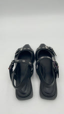 Quince Womens Italian Leather Bold Buckle Slingback Flat Black Shoes 6