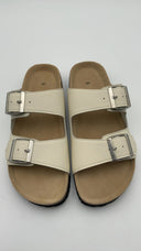 Quince Womens Nappa Leather Double Buckle Slide Bone Shoes 8