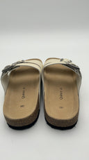 Quince Womens Nappa Leather Double Buckle Slide Bone Shoes 8