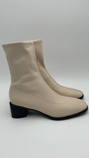 Quince Womens Italian Leather Stretch Sock Bootie Cream Shoes 8
