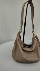 Quince Italian Leather Convertible Crescent Shoulder Bag Taupe Bags OS