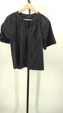 Quince 100% Organic Cotton Poplin Split Neck Top Black Basic Sleeved Dress M