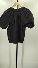 Quince 100% Organic Cotton Poplin Split Neck Top Black Basic Sleeved Dress M