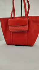 Michael Kors Womens Jet Set 2-In-1 Pebbled Leather And Logo Tote Bag Orange Bags