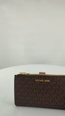 Michael Kors Womens Large Double Zip Wrstlightweight Brown Wallet