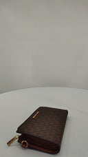 Michael Kors Womens Large Double Zip Wrstlightweight Brown Wallet