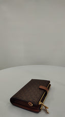 Michael Kors Womens Large Double Zip Wrstlightweight Brown Wallet