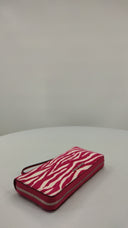Michael Kors Womens Jet Set Travel Zebra Print Calf Hair Continental Wallet Pink