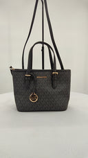 Michael Kors Womens Jet Set Travel Extra-Small Logo Top-Zip Tote Bag Black Bags