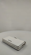 Michael Kors Womens Pebbled Leather Continental Wristlet White Wallet