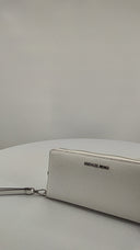Michael Kors Womens Pebbled Leather Continental Wristlet White Wallet