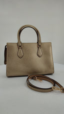 Michael Kors Womens Marilyn Medium Metallic Saffiano Leather Satchel Gold Bags