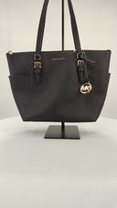 Michael Kors Womens Charlotte Large Saffiano Leather Top-Zip Tote Bag Black Bags