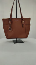 Michael Kors Womens Charlotte Large Saffiano Leather Top-Zip Tote Bag Brown Bags