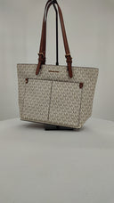 Michael Kors Womens Jet Set Medium Logo Pocket Tote Bag Brown Bags