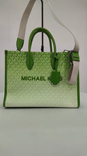Michael Kors Womens Mirella Medium Ombré Logo Tote Bag Green Bags