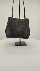Michael Kors Womens Pratt Medium Studded Patchwork And Signature Logo Bag Black