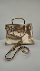 Michael Kors Womens Hamilton Small Metallic Leather Satchel Gold Bags