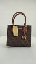Michael Kors Womens Mercer Medium Logo And Leather Accordion Crossbody Brown Bag