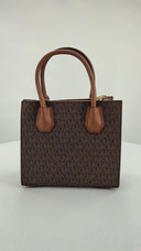 Michael Kors Womens Mercer Medium Logo And Leather Accordion Crossbody Brown Bag