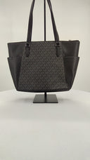 Michael Kors Womens Charlotte Large Logo And Leather Top-Zip Tote Bag Black Bags