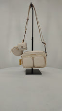 Michael Kors Womens Jet Set M Leather Crossbody Bag With Airpods Case Cream