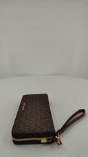 Michael Kors Womens Jet Set Travel Large Logo Continental Wristlet Brown Wallet