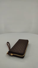 Michael Kors Womens Jet Set Travel Large Logo Continental Wristlet Brown Wallet