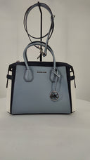 Michael Kors Womens Mercer Medium Color-Block Belted Satchel Blue Bags