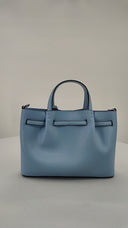 Michael Kors Womens Carson Small Pebbled Leather Satchel Blue Bags